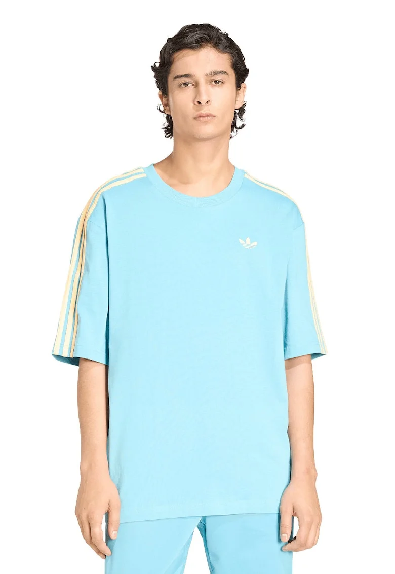 Tricou cu logo discret 3 Stripes, Alb/Albastru deschis