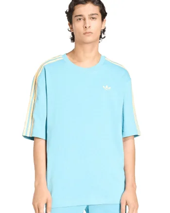 Tricou cu logo discret 3 Stripes, Alb/Albastru deschis