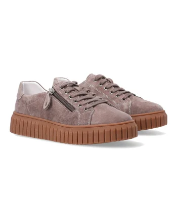 Pantofi sport din piele intoarsa, Maro taupe