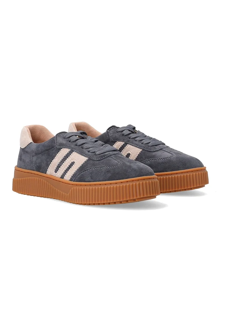 Pantofi sport din piele intoarsa cu insertii contrastante, Gri