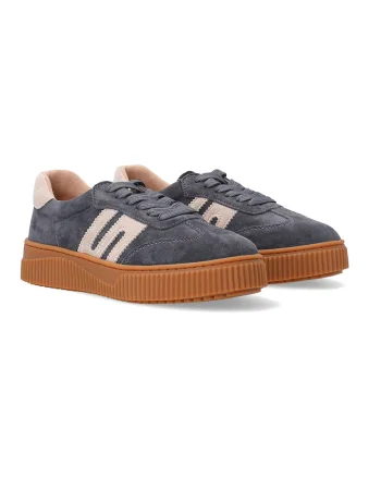 Pantofi sport din piele intoarsa cu insertii contrastante, Gri