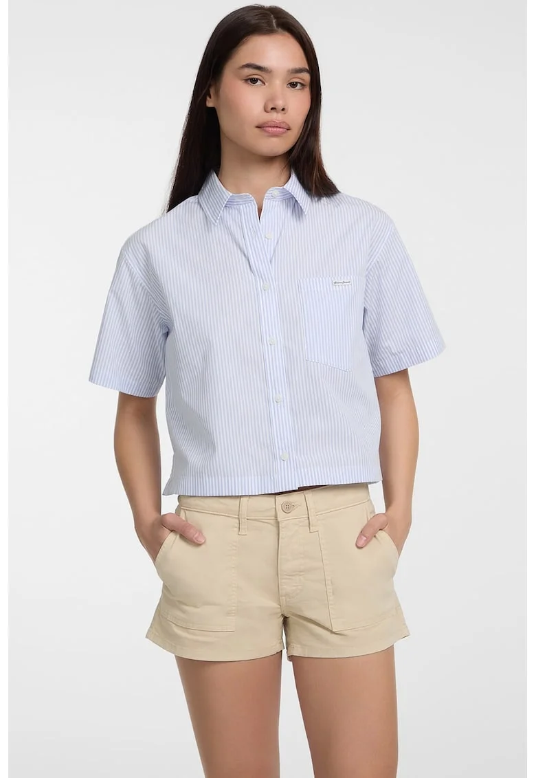 Camasa crop lejera cu dungi, Albastru deschis