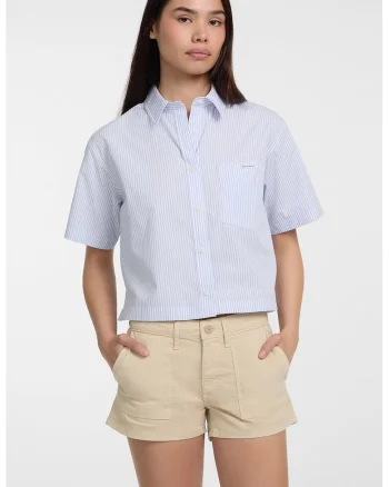 Camasa crop lejera cu dungi, Albastru deschis