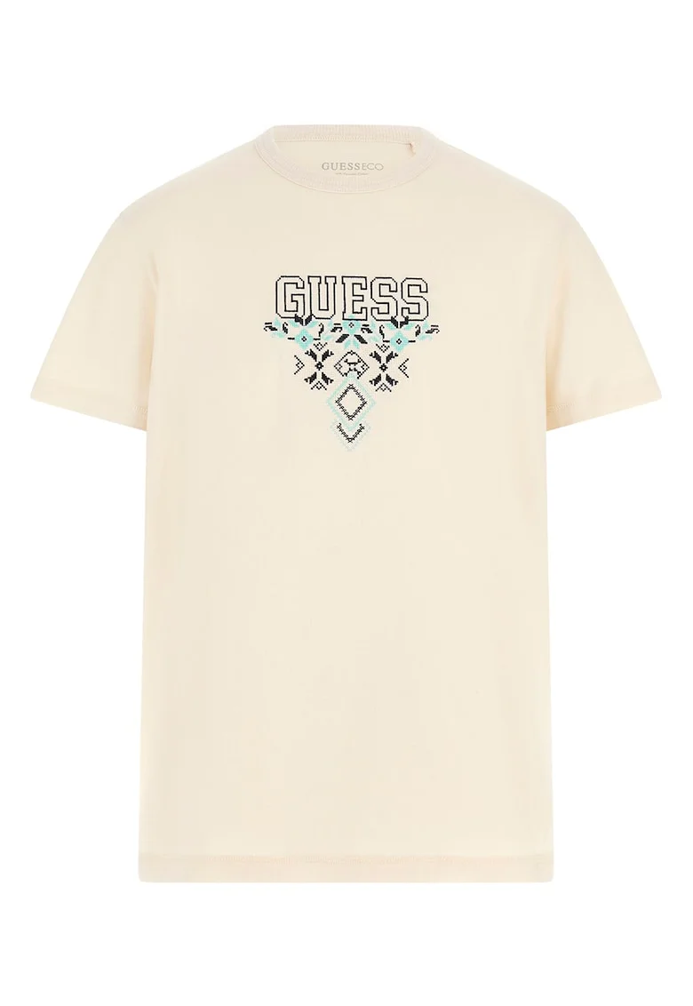 Tricou cu logo brodat, Negru/Albastru deschis/Bej deschis