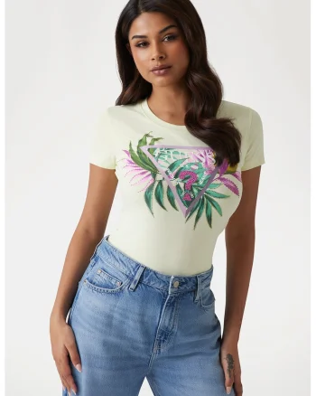 Tricou cu imprimeu floral, Verde/Violet/Galben pal