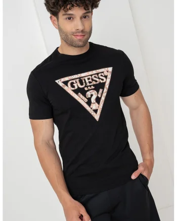 Tricou slim fit cu imprimeu logo, Negru/Roz somon