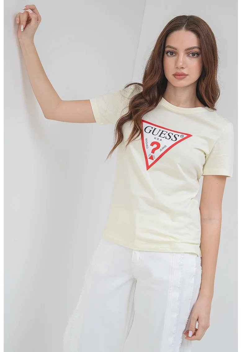 Tricou din bumbac cu imprimeu logo, Galben pal