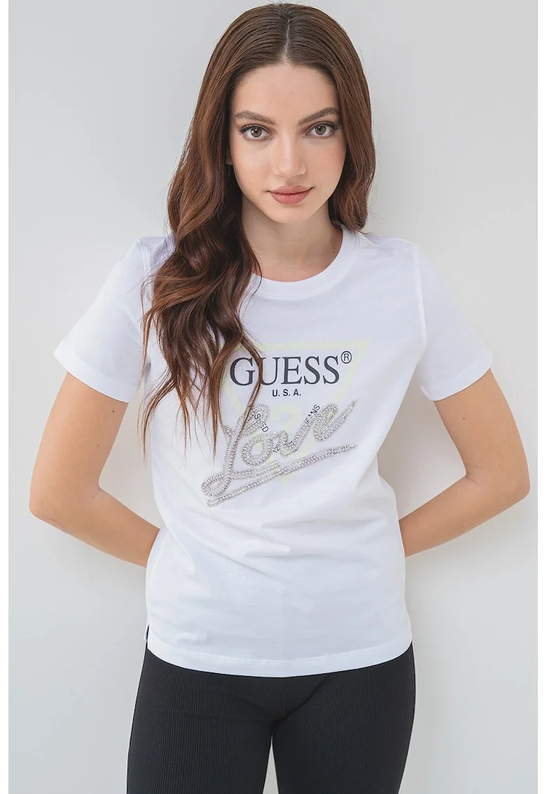Tricou regular fit cu imprimeu logo, Alb/Argintiu