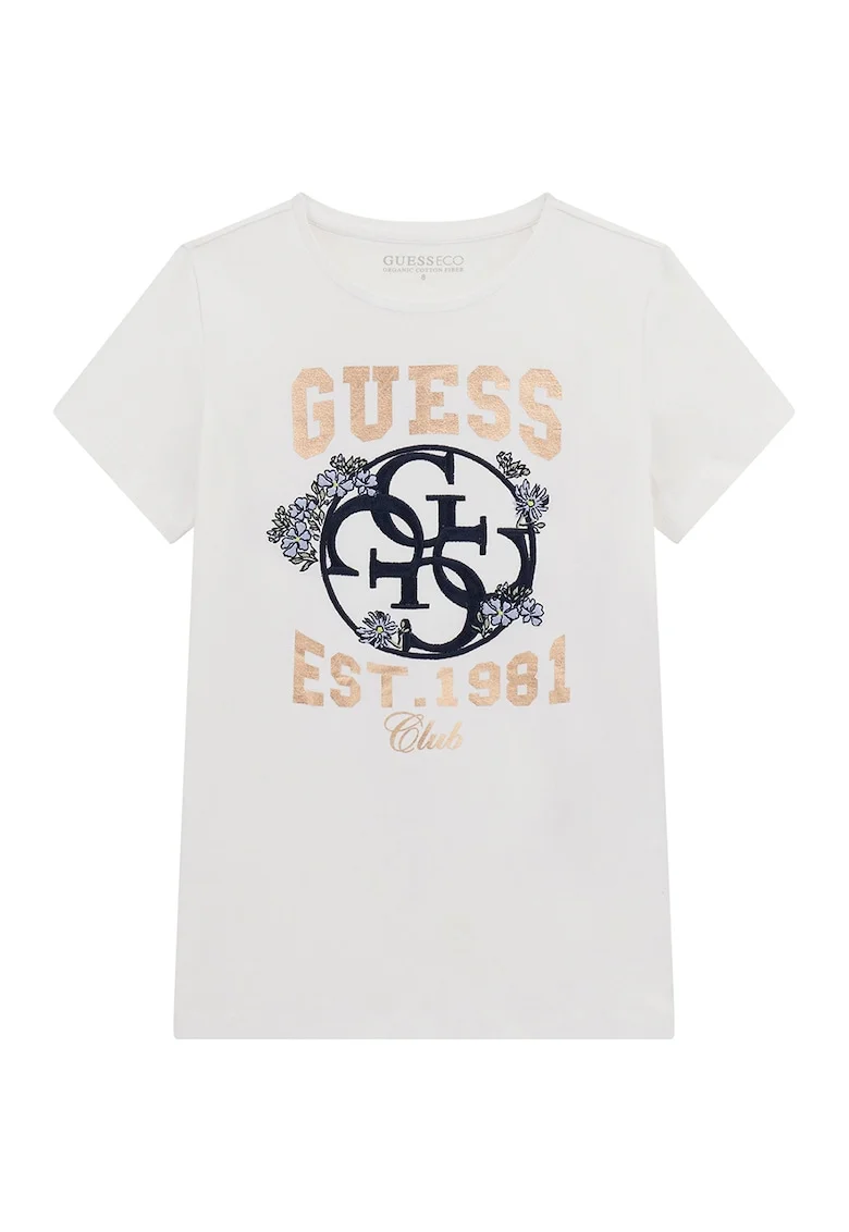 Tricou cu imprimeu logo, Auriu/Alb fildes/Bleumarin