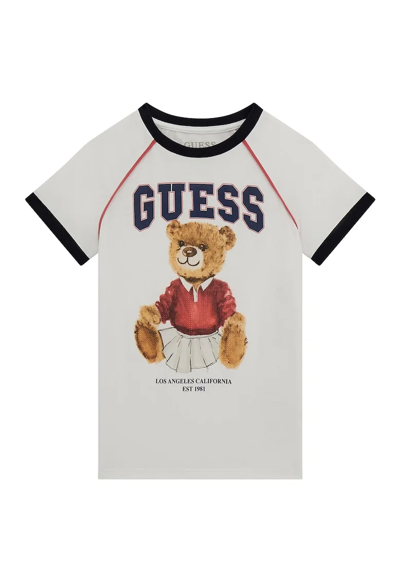 Tricou de bumbac cu maneci raglan, Alb fildes/Maro deschis/Bleumarin
