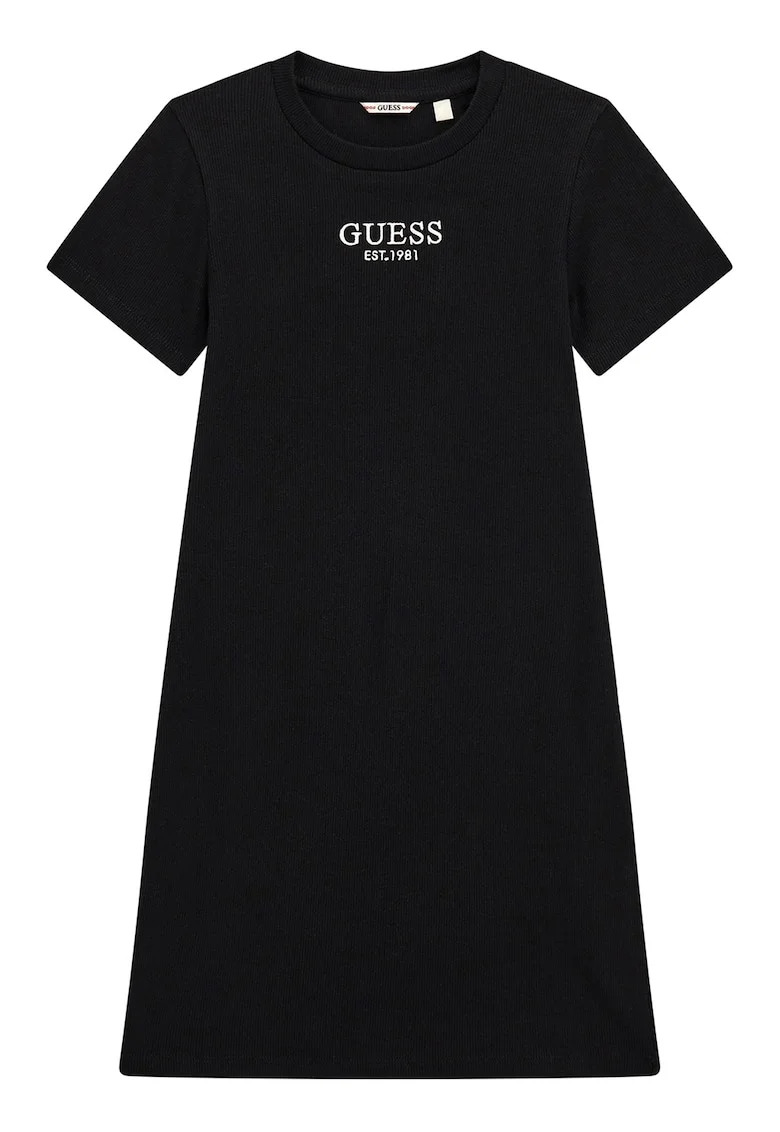 Rochie din amestec de bumbac cu logo, Negru