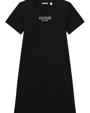 Rochie din amestec de bumbac cu logo, Negru