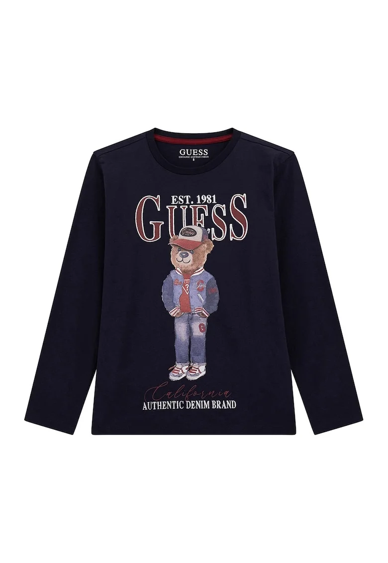 Bluza cu imprimeu grafic si logo, Albastru ultramarin/Rosu stins/Bej deschis