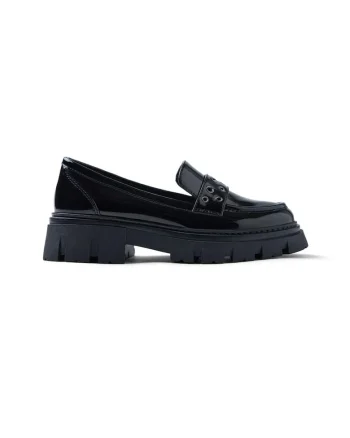 Pantofi loafer de piele ecologica cu aspect lacuit, Negru