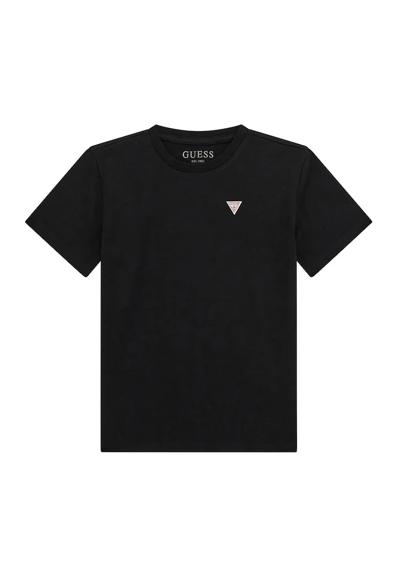 Tricou din bumbac cu decolteu la baza gatului, Negru