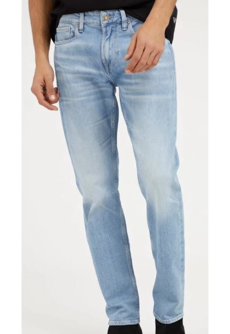 Blugi slim fit cu aspect decolorat, Albastru