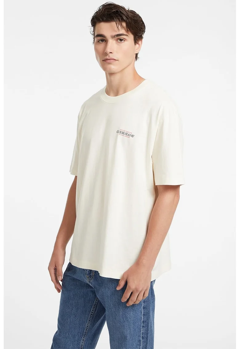 Tricou lejer cu imprimeu logo, Crem