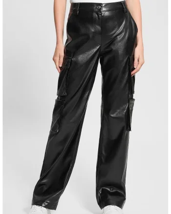 Pantaloni drepti de piele ecologica, Negru