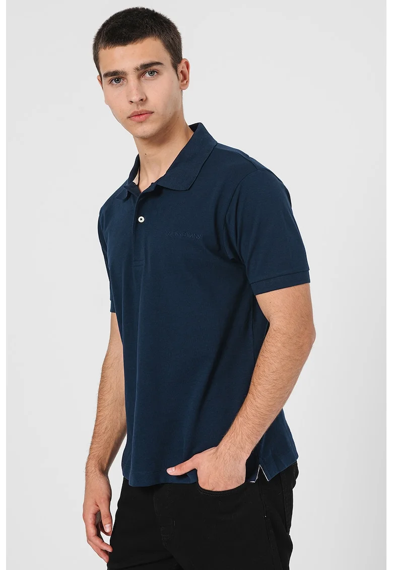 Tricou polo din bumbac cu model uni, Bleumarin