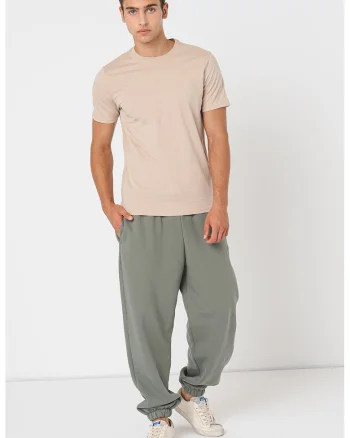 Tricou din bumbac cu decolteu la baza gatului, Maro nisip