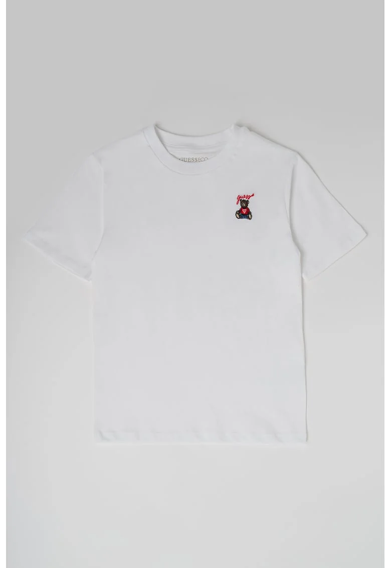 Tricou cu detaliu brodat, Rosu/Alb/Maro inchis