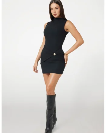 Rochie din amestec de modal cu detaliu petrecut, Negru
