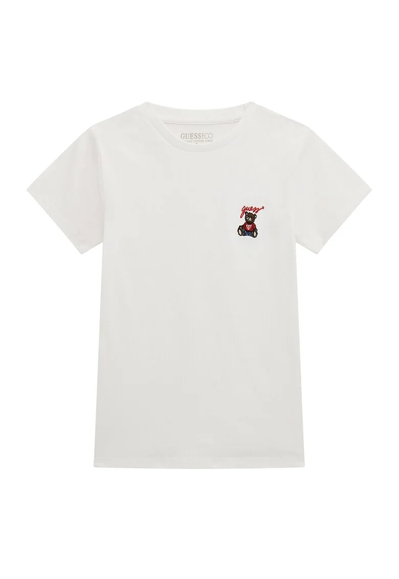 Tricou din amestec de bumbac cu decolteu la baza gatului, Alb