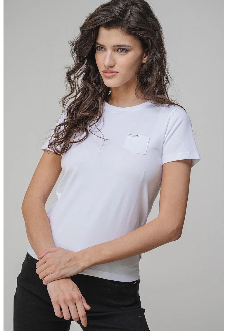 Tricou cu buzunar pe piept, Alb optic