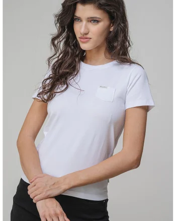 Tricou cu buzunar pe piept, Alb optic