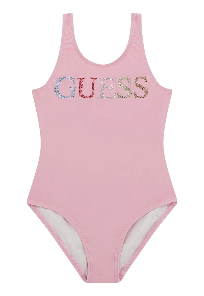 Costum de baie intreg cu logo din strasuri, Roz pastel