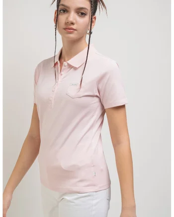Tricou polo cu buzunar pe piept, Roz pastel