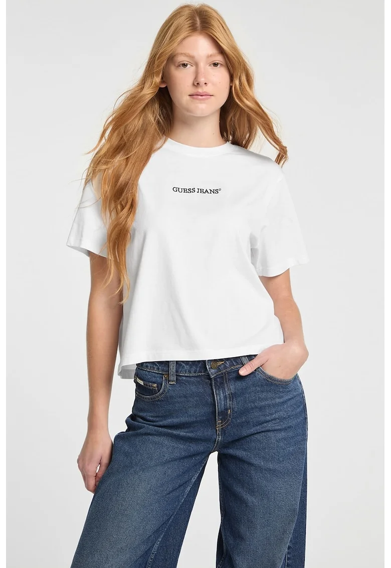 Tricou de bumbac cu logo, Alb