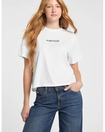 Tricou de bumbac cu logo, Alb