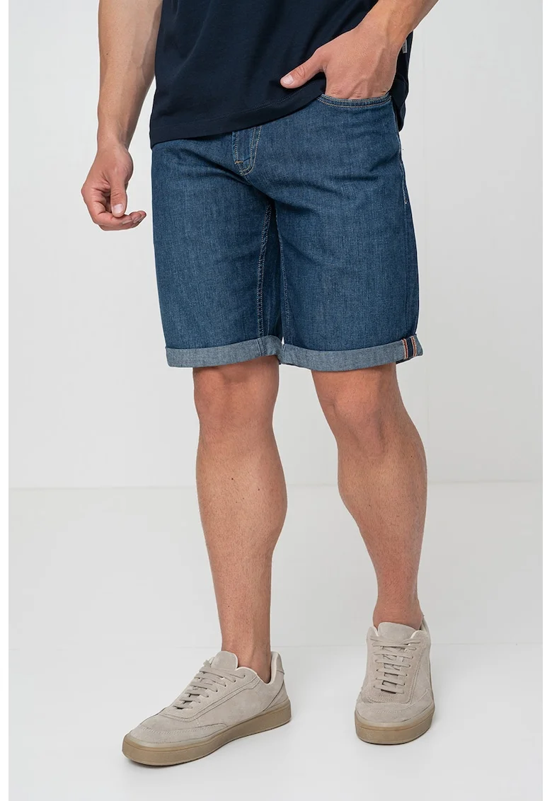 Bermude din denim cu talie medie, Albastru inchis