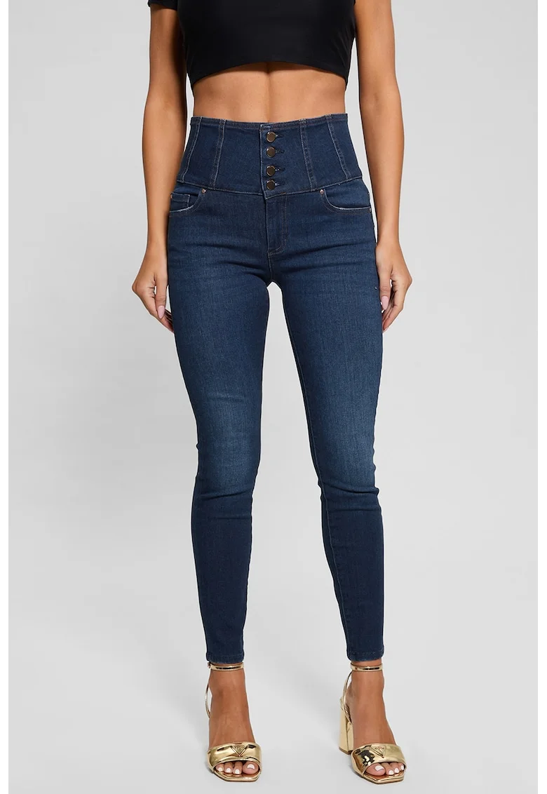 Blugi modelatori cu talie inalta, tip corset, Bleumarin