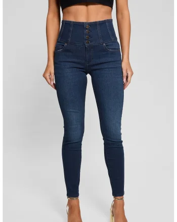 Blugi modelatori cu talie inalta, tip corset, Bleumarin