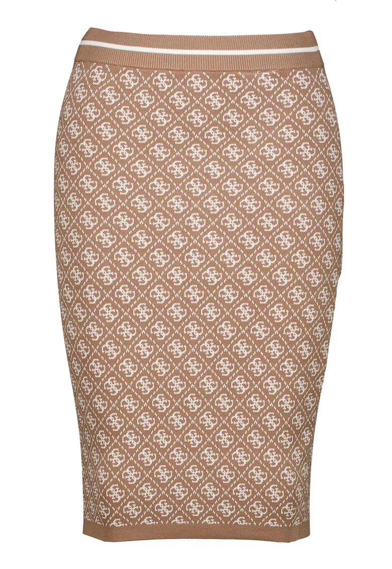 Fusta mini cambrata cu model logo, Alb/Maro deschis