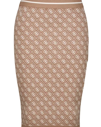 Fusta mini cambrata cu model logo, Alb/Maro deschis