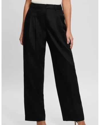 Pantaloni din amestec de lyocell cu croiala ampla si pliuri frontale, Negru