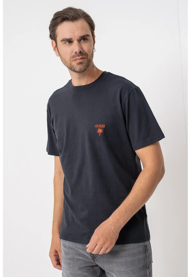 Tricou cu imprimeu logo pe partea din spate, Negru/Portocaliu