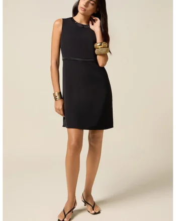 Rochie cu croiala in A si insertii din satin, Negru