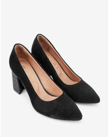 Pantofi dama negri din piele intoarsa cu toc deosebit