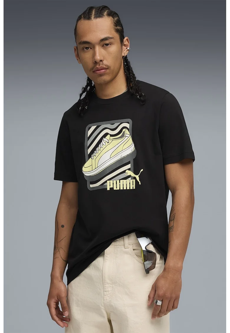 Tricou de bumbac cu imprimeu grafic, Negru