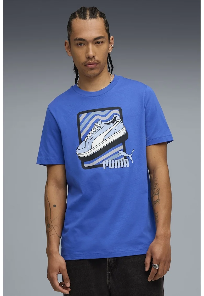 Tricou de bumbac cu imprimeu grafic, Albastru pastel
