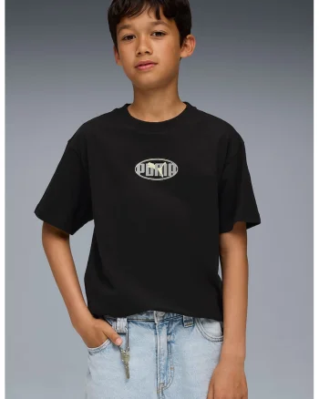 Tricou cu imprimeu si decolteu la baza gatului, Negru/Gri deschis/Galben deschis