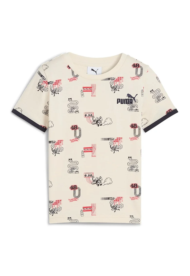 Tricou din amestec de bumbac cu model Little Runners, Negru/Crem