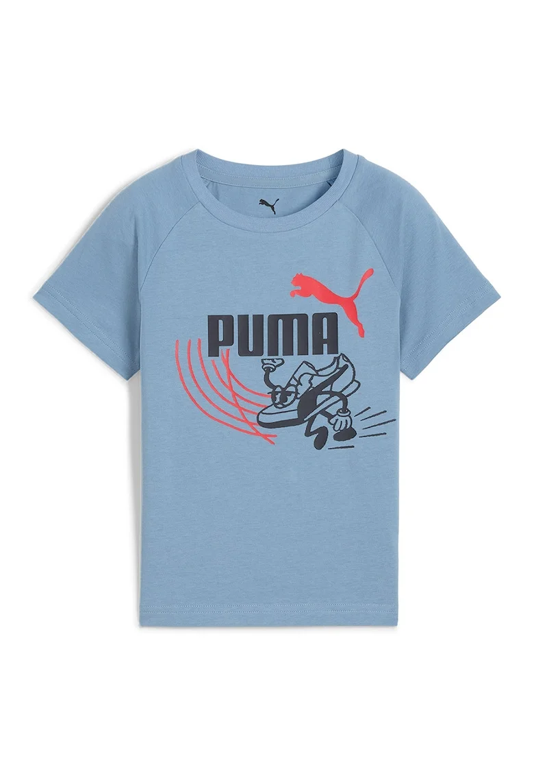 Tricou din amestec de bumbac cu imprimeu logo Little Runners Tee, Albastru prafuit