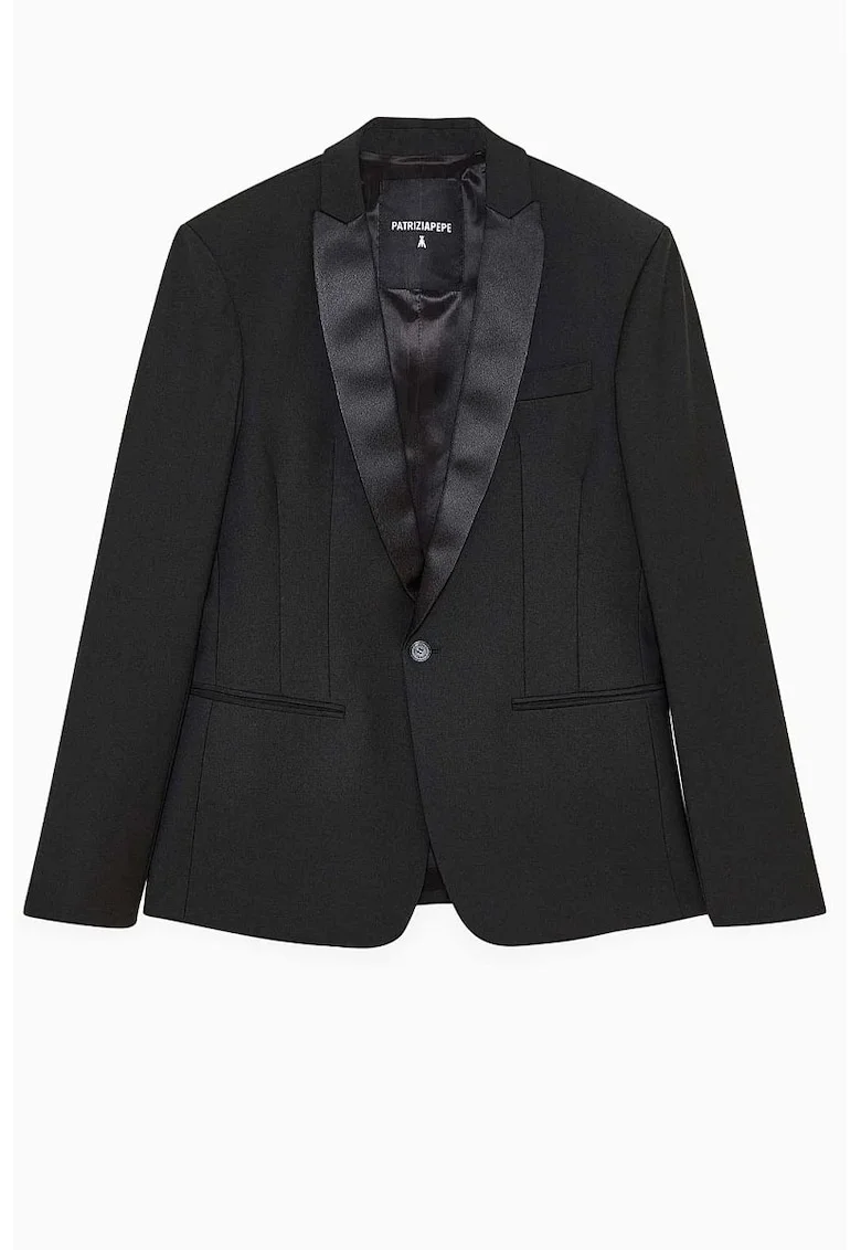 Sacou regular fit cu închidere la un singur rând de nasturi cu rever satinat, Negru