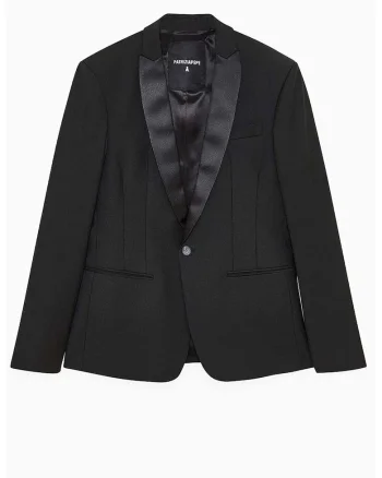 Sacou regular fit cu închidere la un singur rând de nasturi cu rever satinat, Negru