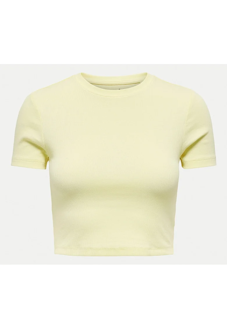 Tricou crop cu decolteu la baza gatului, Galben
